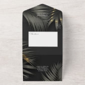 黒と金ゴールド熱帯ビーチ結婚式オールインワンI オールインワン招待状 (外側)