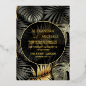 黒と金ゴールド熱帯目的地ウェディングインビタ 箔招待状 (正面)