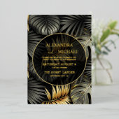 黒と金ゴールド熱帯目的地ウェディングインビタ 箔招待状 (立ち正面)