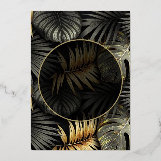 黒と金ゴールド熱帯目的地ウェディングインビタ 箔招待状 (裏面)