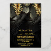 黒と金ゴールド熱帯目的地ウェディングフォイルI 箔招待状 (正面)