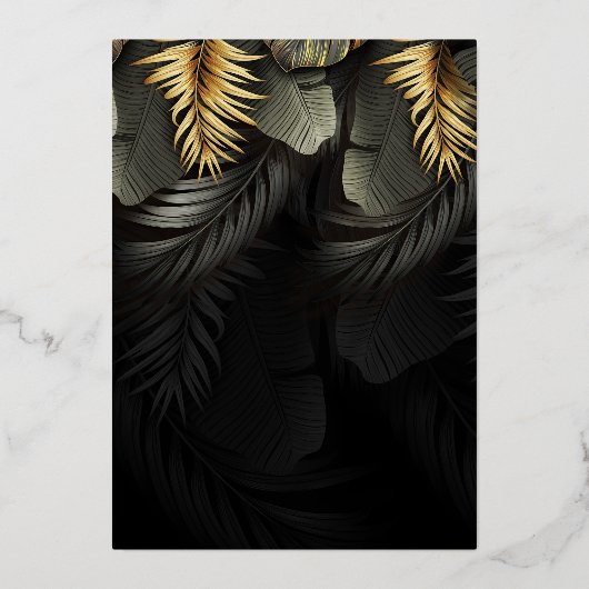 黒と金ゴールド熱帯目的地ウェディングフォイルI 箔招待状 (裏面)