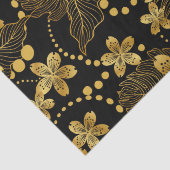 黒と金ゴールド熱帯葉の花のパターン 薄葉紙 (詳細)