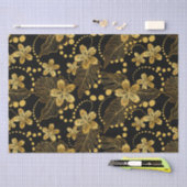黒と金ゴールド熱帯葉の花のパターン 薄葉紙 (クラフト)