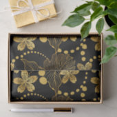 黒と金ゴールド熱帯葉の花のパターン 薄葉紙 (ギフト)