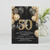 黒と金ゴールド熱気球50誕生日 招待状 (スタンド正面)