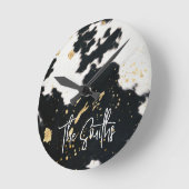 黒と金ゴールド牛革 ラウンド壁時計 (傾斜)