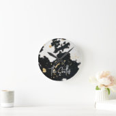 黒と金ゴールド牛革 ラウンド壁時計 (ホーム)