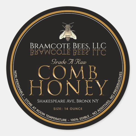 黒と金ゴールド生櫛ハニーラベルヴィンテージビー ラウンドシール (正面)