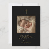 黒と金ゴールド男女兼用の写真バプテスマ 招待状 (正面)