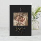 黒と金ゴールド男女兼用の写真バプテスマ 招待状 (スタンド正面)