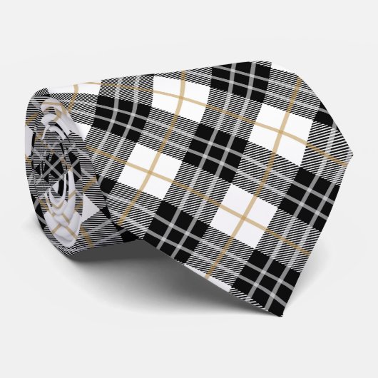 黒と金ゴールド白にスコットランドの格子模様 ネクタイ (ロール)