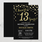 黒と金ゴールド第13誕生日ダイヤモンド招待状 招待状 (正面/裏面)