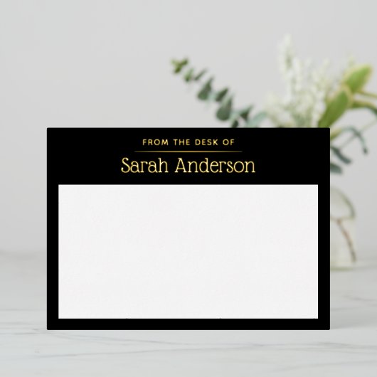 黒と金ゴールド箔の名前をカスタムする文房具カード 箔招待状 (立ち正面)