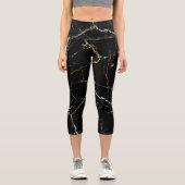 黒と金ゴールド箔の大理石パターン カプリレギンス (正面)