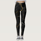 黒と金ゴールド箔の大理石パターン レギンス (正面)