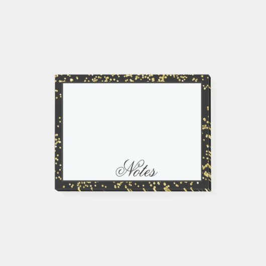 黒と金ゴールド紙吹雪パーソナライズされた ポストイット (正面)
