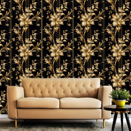 黒と金ゴールド級花エレガント柄 壁紙