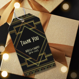 黒と金ゴールド素晴らしのヴィンテージ結婚ギャツビー ギフトタグ