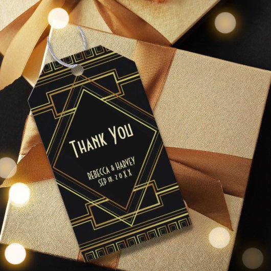 黒と金ゴールド素晴らしのヴィンテージ結婚ギャツビー ギフトタグ