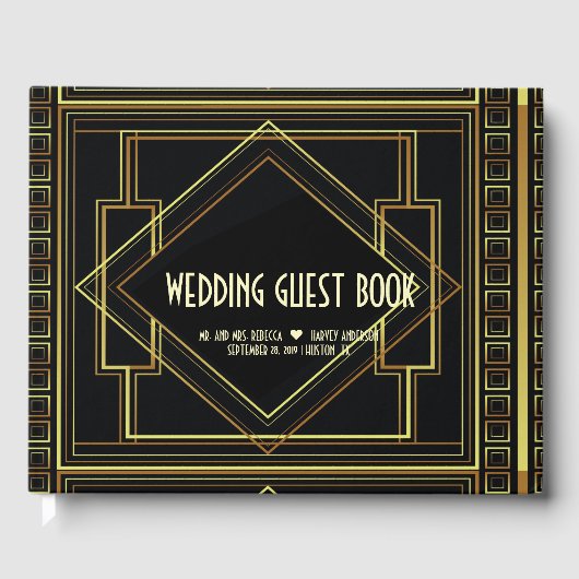 黒と金ゴールド素晴らしのヴィンテージ結婚ギャツビー ゲストブック (正面)