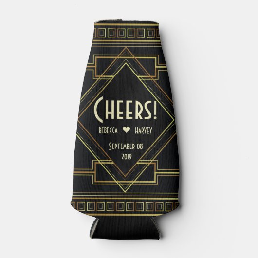 黒と金ゴールド素晴らしのヴィンテージ結婚ギャツビー ボトルクーラー (正面)