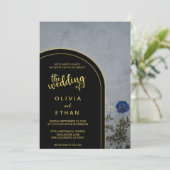 黒と金ゴールド素朴な青のバラ結婚式招待状 招待状 (スタンド正面)