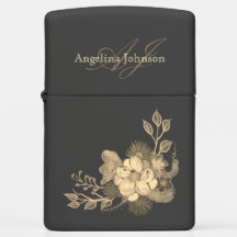 黒と金ゴールド素朴の花モノグラムの