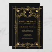 黒と金ゴールド素朴日付の保存招待状 招待状 (正面/裏面)