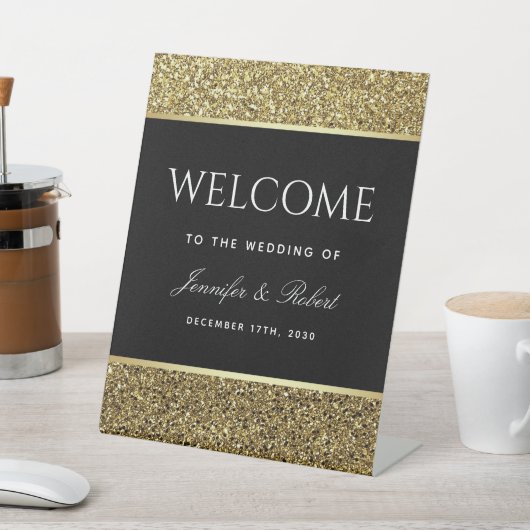 黒と金ゴールド結婚のウェルカムテーブル記号 台座サイン (インサイチュ)