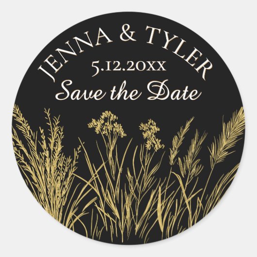 黒と金ゴールド結婚のエレガントパーソナライズされた ラウンドシール (正面)