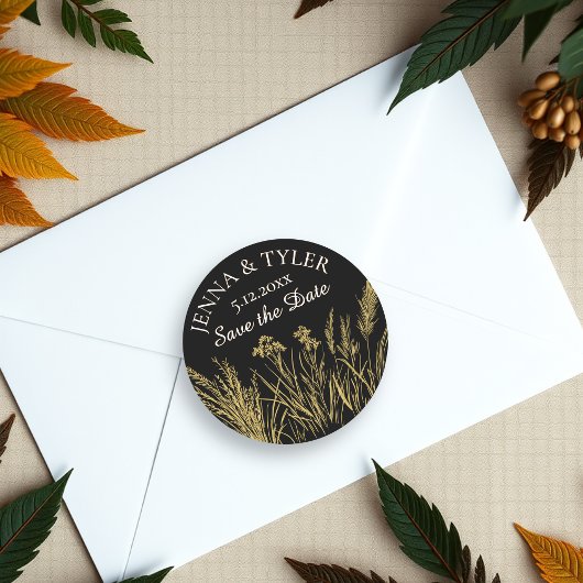 黒と金ゴールド結婚のエレガントパーソナライズされた ラウンドシール