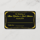 黒と金ゴールド結婚のテーブル番号座席表 プレイスカード (正面)