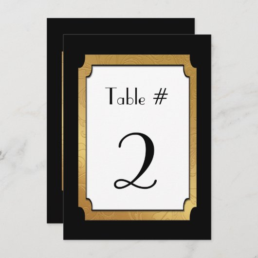 黒と金ゴールド結婚のテー結婚ブル番号 招待状 (正面/裏面)