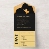 黒と金ゴールド結婚のリングや輪 オールインワン招待状 (内側)