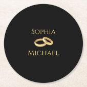 黒と金ゴールド結婚のリングや輪 ラウンドペーパーコースター (正面)