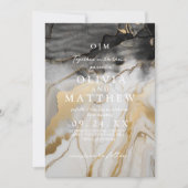 黒と金ゴールド結婚の写真 招待状 (正面)