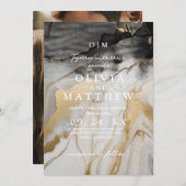 黒と金ゴールド結婚の写真 招待状 (正面/裏面)