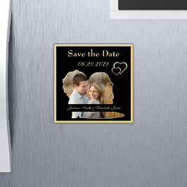 黒と金ゴールド結婚の写真Date Magnetを保存