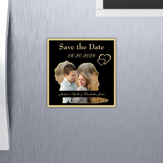 黒と金ゴールド結婚の写真Date Magnetを保存