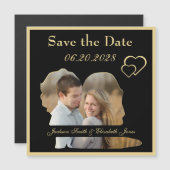 黒と金ゴールド結婚の写真Date Magnetを保存 (正面/裏面)