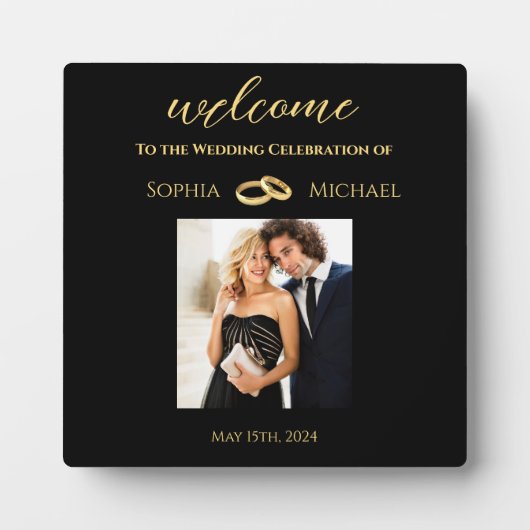 黒と金ゴールド結婚写真の表記号 –  フォトプラーク (正面)