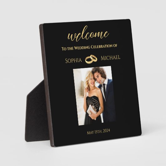 黒と金ゴールド結婚写真の表記号 –  フォトプラーク (正面)