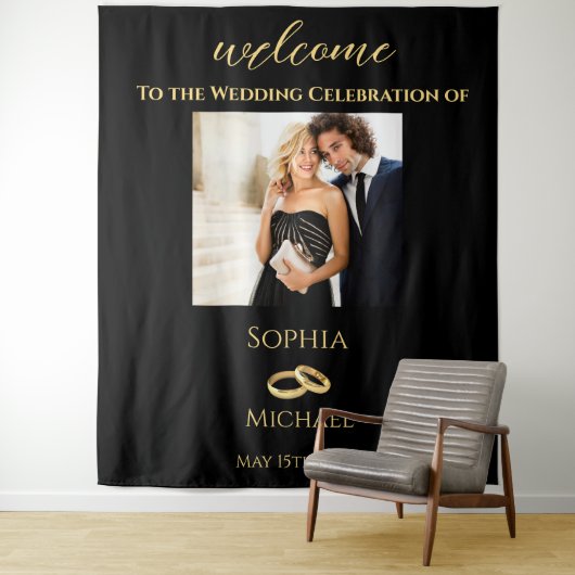 黒と金ゴールド結婚写真 –  タペストリー (インサイチュ)