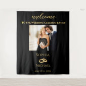 黒と金ゴールド結婚写真 –  タペストリー (正面)