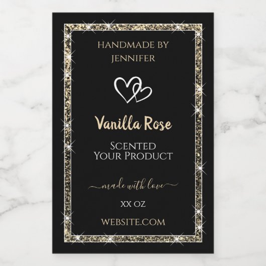 黒と金ゴールド縁どグリッター星の製品ラベル フードラベル (シングルラベル)