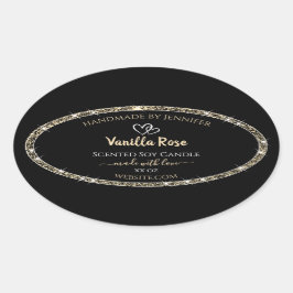 黒と金ゴールド縁どグリッター星の製品ラベル 楕円形シール