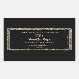 黒と金ゴールド縁どグリッター星の製品ラベル 長方形シール