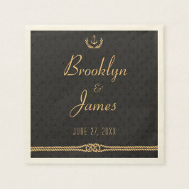 黒と金ゴールド航海のの結婚ナプキン スタンダードカクテルナプキン