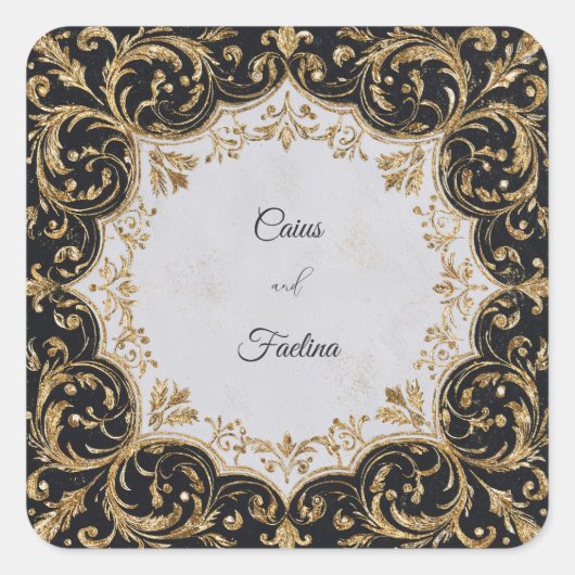 黒と金ゴールド華美のフレ結婚ームのシール スクエアシール (正面)